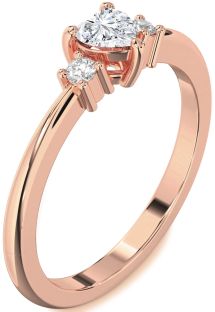 Diamond Rose Gold Heart Three Stone Engagement Ring