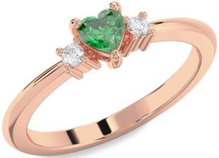 Diamond Emerald Rose Gold Heart Promise Ring