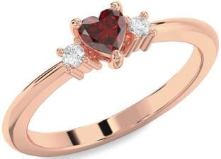 Diamond Amethyst Rose Gold Heart Three Stone Engagement Ring