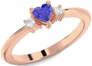 Diamond Amethyst Rose Gold Heart Three Stone Engagement Ring