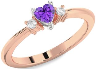Diamond Amethyst Platinum & Rose Gold Heart Three Stone Engagement Ring