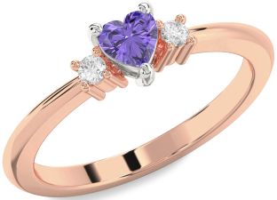 Diamond Amethyst Platinum & Rose Gold Heart Three Stone Engagement Ring