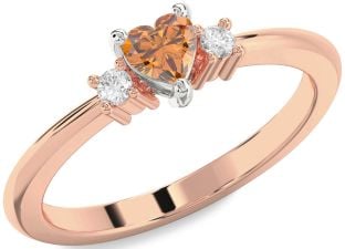 Diamond Amethyst Platinum & Rose Gold Heart Three Stone Engagement Ring