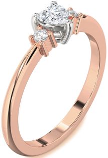 Diamond White Rose Gold Heart Three Stone Engagement Ring