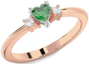 Diamond Emerald White Rose Gold Heart Promise Ring