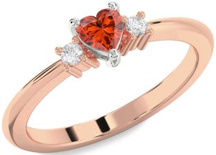 Diamond Amethyst Platinum & Rose Gold Heart Three Stone Engagement Ring