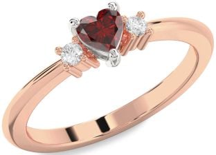 Diamond Amethyst Platinum & Rose Gold Heart Three Stone Engagement Ring