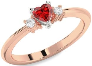 Diamond Ruby White Rose Gold Heart Promise Ring