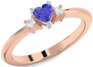 Diamond Amethyst Platinum & Rose Gold Heart Three Stone Engagement Ring