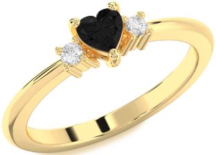 Diamond Amethyst Gold Heart Three Stone Engagement Ring