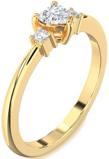 Diamond Gold Heart Three Stone Engagement Ring