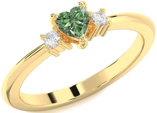 Diamond Amethyst Gold Heart Three Stone Engagement Ring