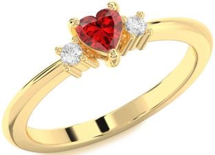 Diamond Ruby Gold Heart Promise Ring