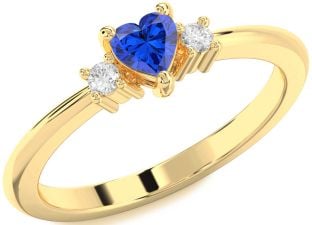 Diamond Blue Sapphire Gold Heart Promise Ring