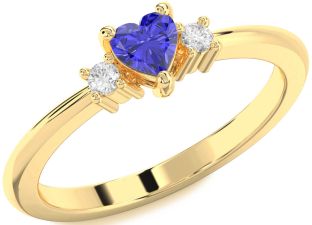 Diamond Amethyst Gold Heart Three Stone Engagement Ring