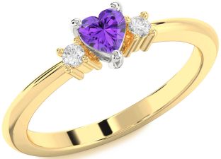 Diamond Amethyst Platinum & Yellow Gold Heart Three Stone Engagement Ring