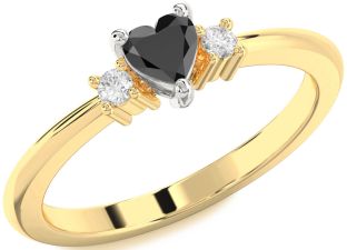 Diamond Amethyst Platinum & Yellow Gold Heart Three Stone Engagement Ring