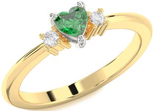 Diamond Emerald White Yellow Gold Heart Promise Ring