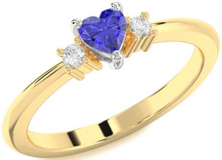 Diamond Amethyst Platinum & Yellow Gold Heart Three Stone Engagement Ring