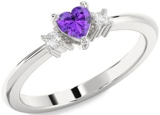 Diamond Amethyst Platinum Heart Three Stone Engagement Ring