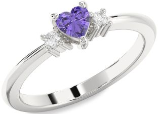 Diamond Amethyst Platinum Heart Three Stone Engagement Ring