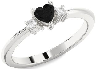 Diamond Amethyst Platinum Heart Three Stone Engagement Ring