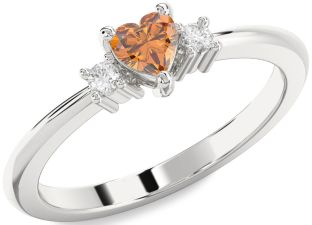 Diamond Amethyst Platinum Heart Three Stone Engagement Ring