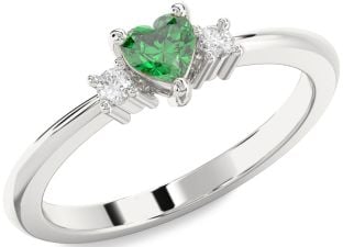 Diamond Emerald White Gold Heart Promise Ring