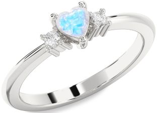 Diamond Amethyst Silver Heart Three Stone Engagement Ring