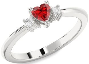 Diamond Ruby Silver Heart Promise Ring