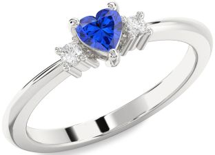 Diamond Blue Sapphire White Gold Heart Promise Ring