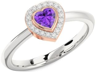Diamond Amethyst Platinum & Rose Gold Heart Promise Ring
