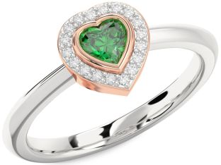 Diamond Emerald White Rose Gold Heart Promise Ring