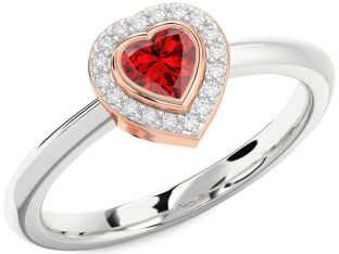 Diamond Ruby White Rose Gold Heart Promise Ring