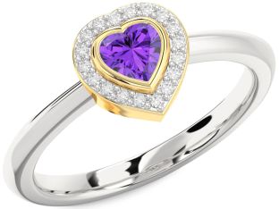 Diamond Amethyst Platinum & Yellow Gold Heart Promise Ring