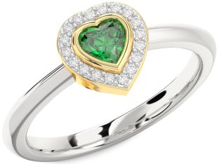Diamond Emerald Silver & 10K gold Heart Promise Ring
