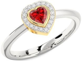 Diamond Ruby Silver & 10K gold Heart Promise Ring