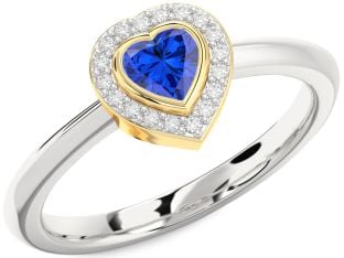 Diamond Blue Sapphire Gold Silver Heart Promise Ring