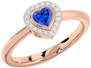 Diamond Blue Sapphire Rose Gold Silver Heart Promise Ring