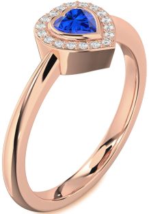 Diamond Blue Sapphire Rose Gold Heart Promise Ring