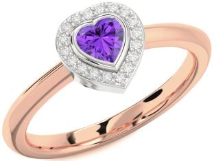 Diamond Amethyst Platinum & Rose Gold Heart Promise Ring