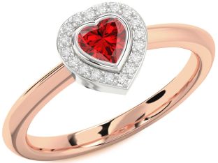 Diamond Ruby White Rose Gold Heart Promise Ring
