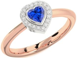 Diamond Blue Sapphire Rose Gold Silver Heart Promise Ring