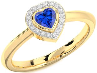 Diamond Blue Sapphire Gold Heart Promise Ring