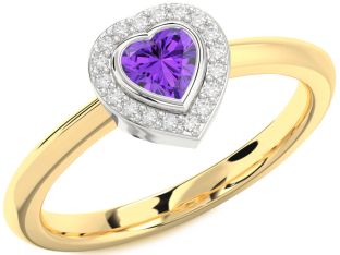 Diamond Amethyst Platinum & Yellow Gold Heart Promise Ring
