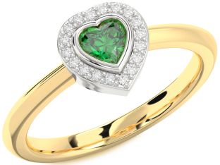 Diamond Emerald White Yellow Gold Heart Promise Ring