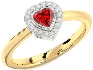 Diamond Ruby White Yellow Gold Heart Promise Ring
