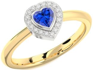 Diamond Blue Sapphire Gold Silver Heart Promise Ring