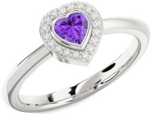 Diamond Amethyst Platinum Heart Promise Ring