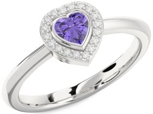 Diamond Amethyst Platinum Heart Promise Ring